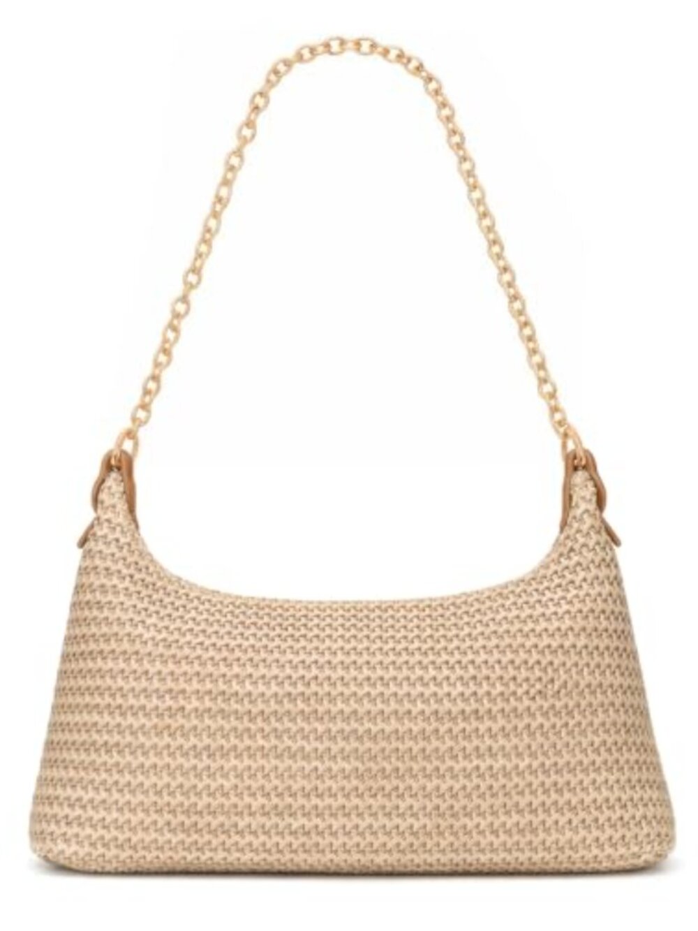 Boho Woven Straw Shoulder Bag Tote Beach Purse with Chain Strap